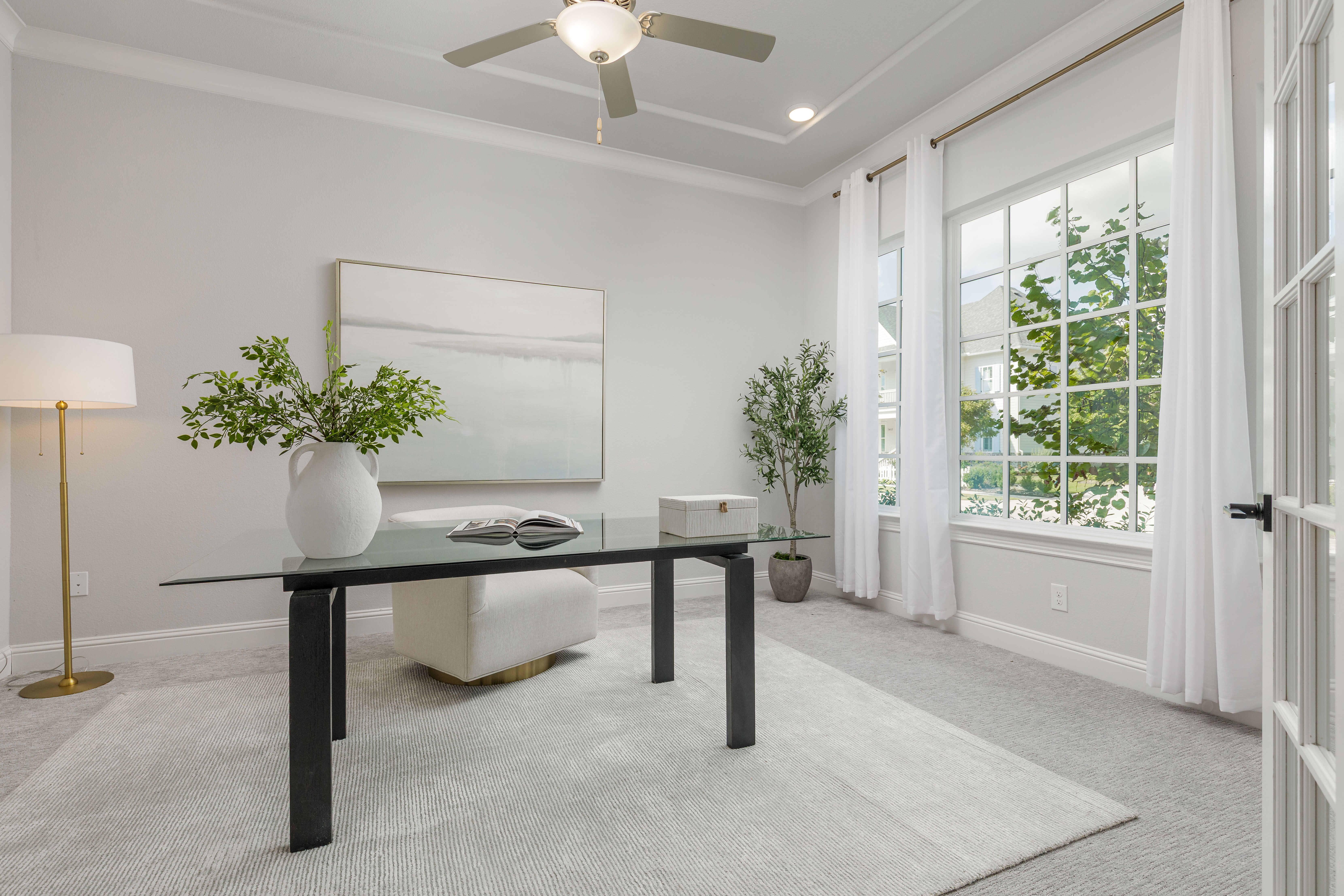 Light and Airy Home Office with Glass Desk